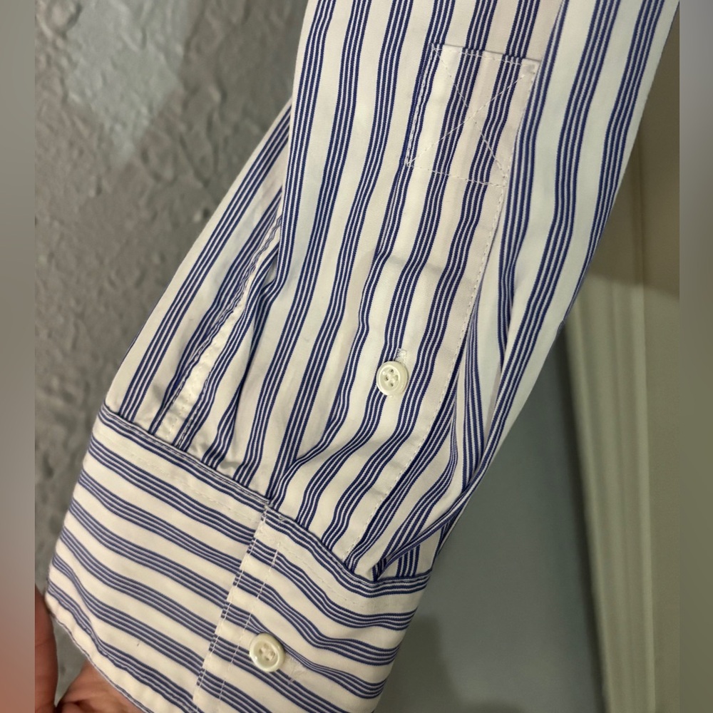 NWT! J. Crew Black Label Blue & White Striped Notch-Neck Tunic Shirt - Picture 5 of 8